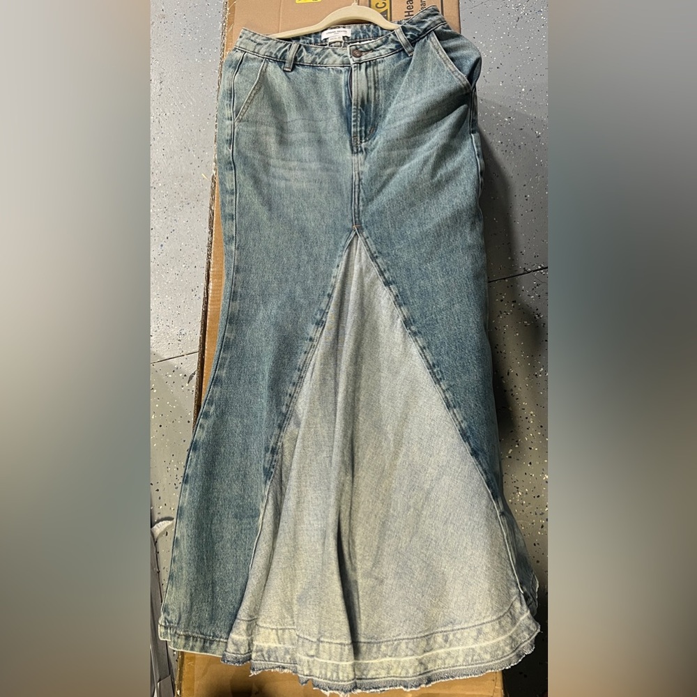 Flared Panel Denim Maxi Skirt - Light Blue